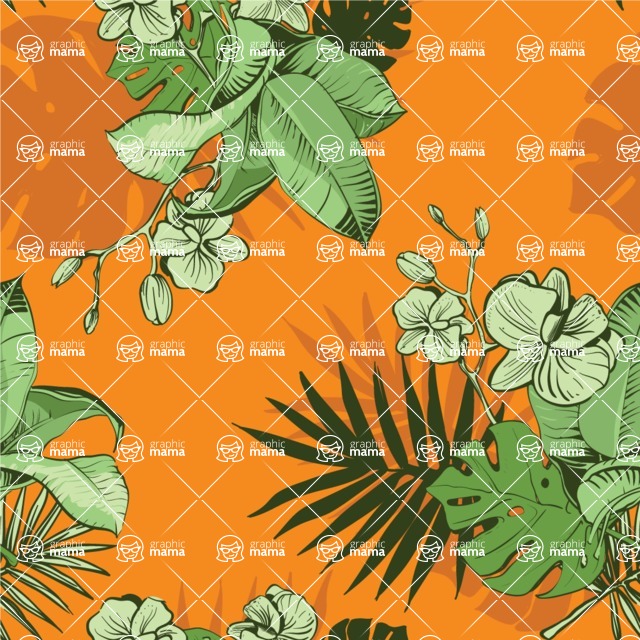 Nature Backgrounds, Patterns and Frames Themed Graphic Collection - Tropical Flowers Vector Pattern